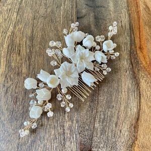Wedding hair accessories - white ceramic flower comb